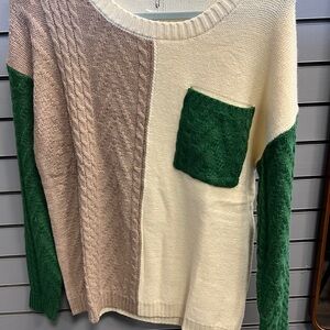 NWT Colorblock Sweater with Green and Cream Accents